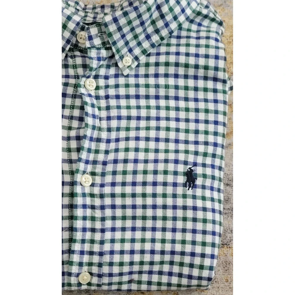 Ralph Lauren Boys Green Blue Check Long Sleeve‎ Shirt Size XL (18-20)